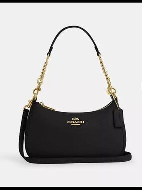 Coach Teri Black Pebbled Leather Gold Shoulder Crossbody Bag CV934